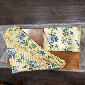 8 Cloth French County Napkins Yellow Stripe Blue Flower 16" Sq
